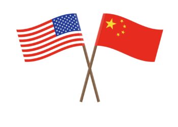 Flag of China crossed with and Flag of United states vector